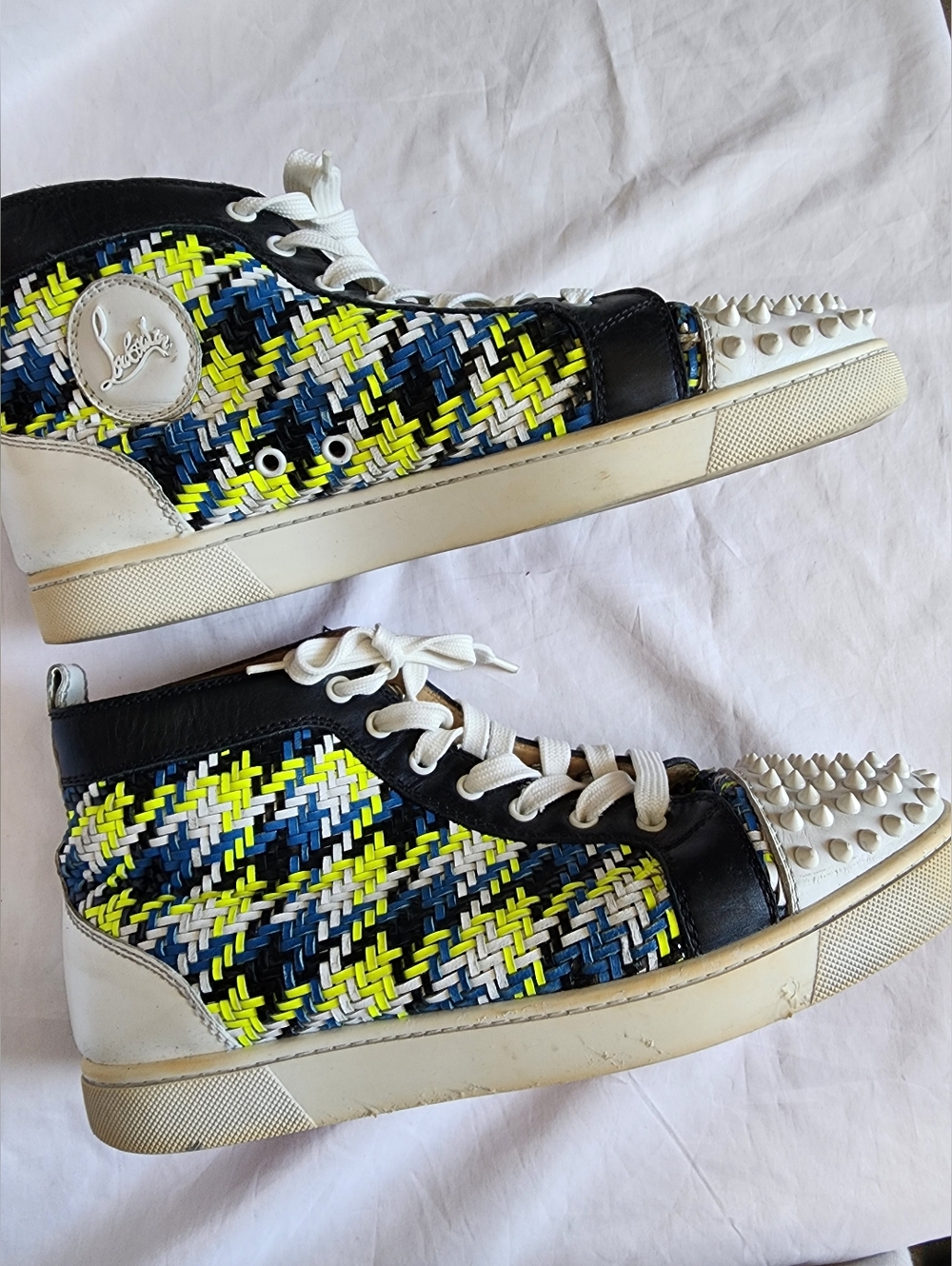 Christian Louboutin Multicolor Woven Spike-Trim High-Top Sneakers